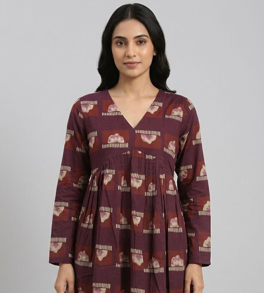 Maroon Elegant V neck Short Kurti Sri Lanka