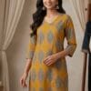 Women's Mustard Yellow Ethnic Print Kurti Sri Lanka