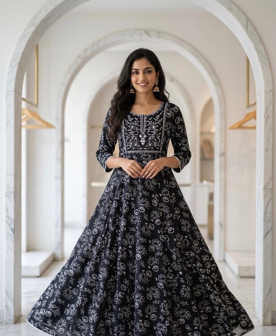 Classic Print Cotton Anarkali Sri Lanka