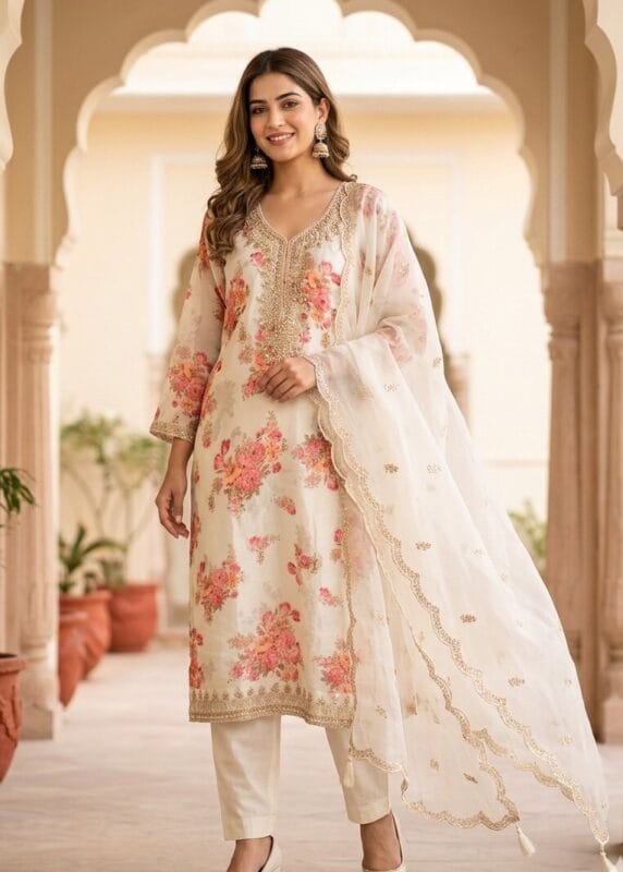 Elegant Crepe Silk Suit With Organza Duppatta Sri Lanka
