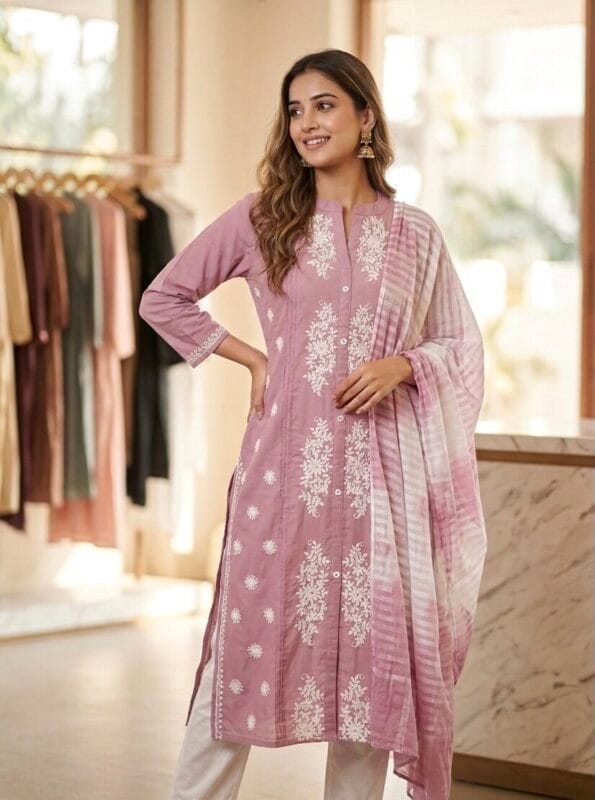 Lavender Bloom Embroidered Set Kurti Sri Lanka