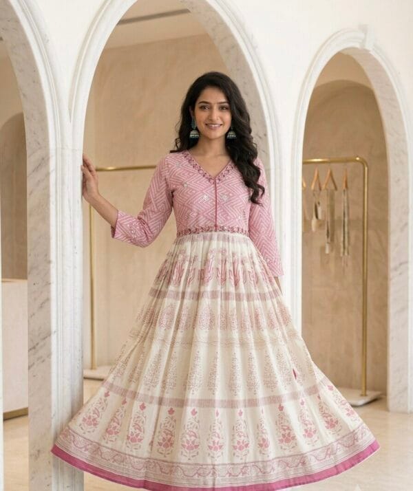 Charm Ethnic Printed Off White Anarkali Kurti Sri Lanka