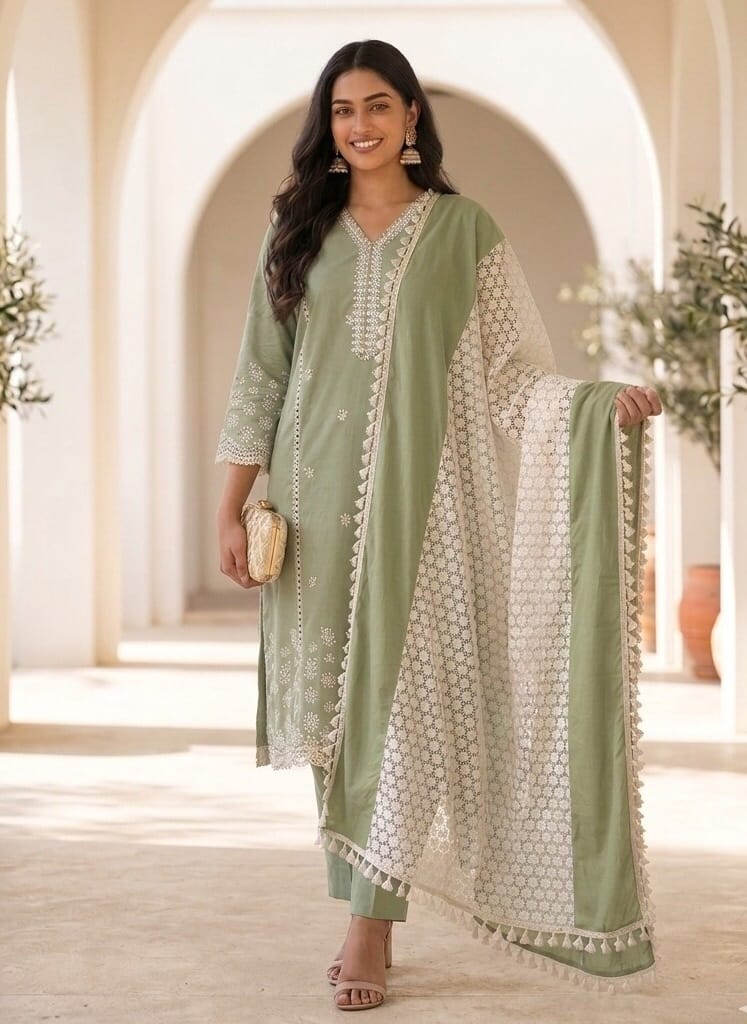 Pista Green Lace Work Suit Sri Lanka