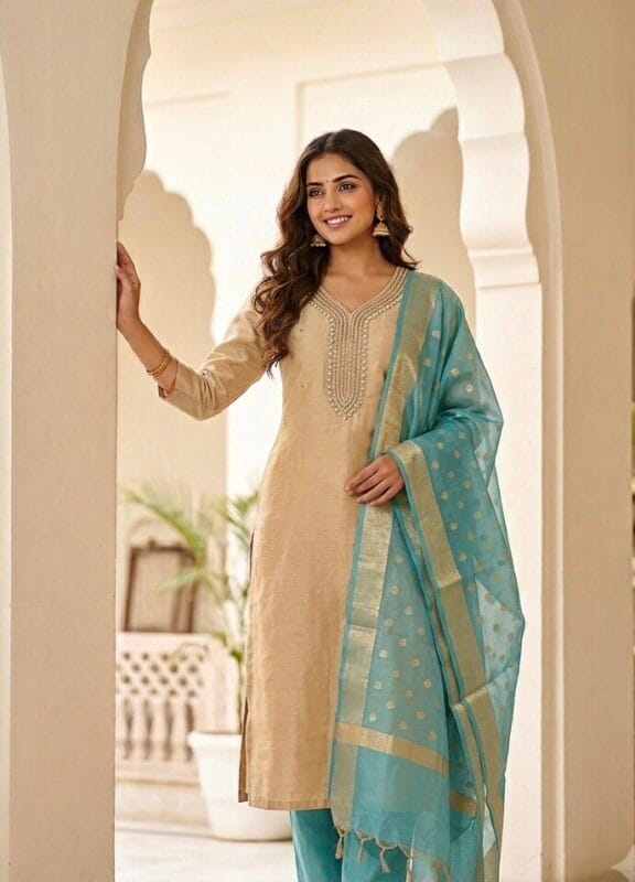 Royal Beige And Blue Ensemble Set Kurti Sri Lanka