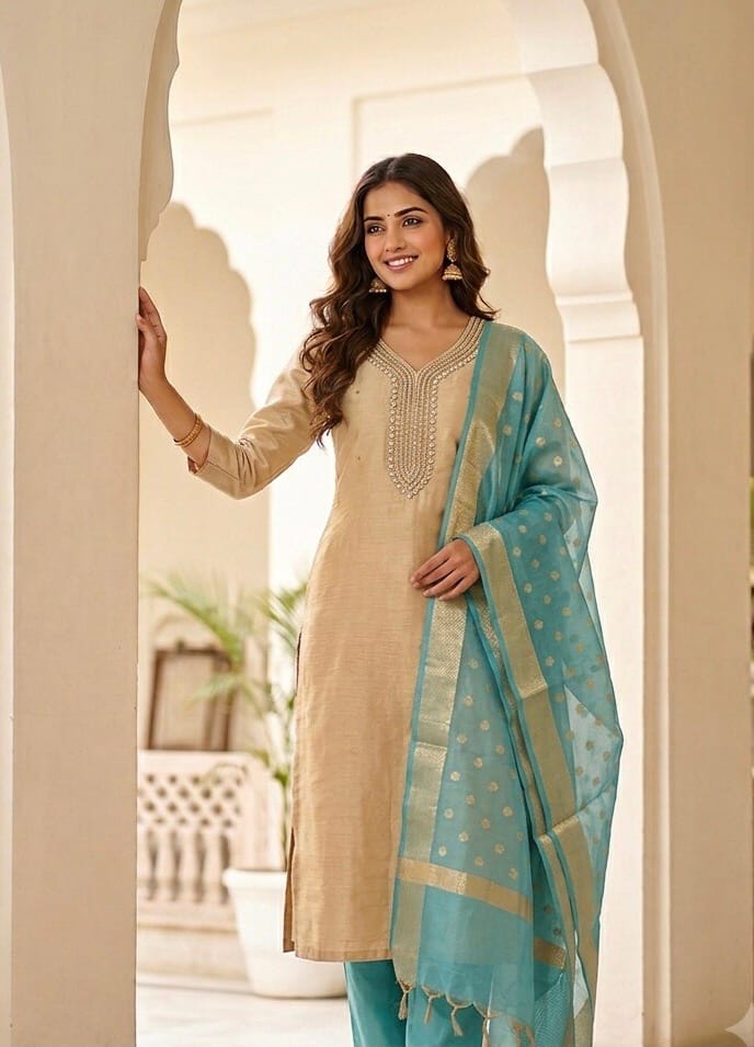 Royal Beige And Blue Ensemble Set Kurti Sri Lanka