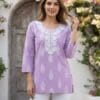 Lavender Purple Neckline Embroidered Short Kurti Sri Lanka