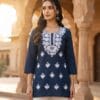 Blue Neckline Embroidered Short Kurti Sri Lanka