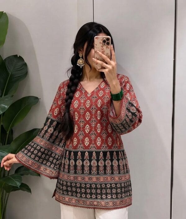 Ajrakh Print Pakistani Bell Sleeve Short Kurti Sri Lanka