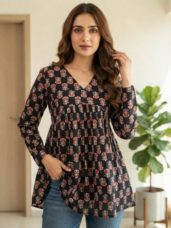 Black Hand Block Alia Cut Kurti Sri Lanka