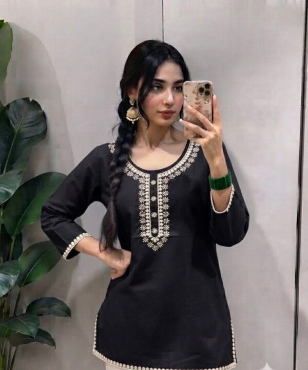 Black Neckline Embroidered Short Kurti Sri Lanka