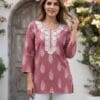 Onion Pink Neckline Embroidered Short Kurti Sri Lanka