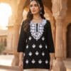 Black Ethnic Neckline Embroidered Short Kurti Sri Lanka