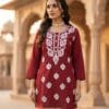 Red Neckline Embroidered Short Kurti Sri Lanka