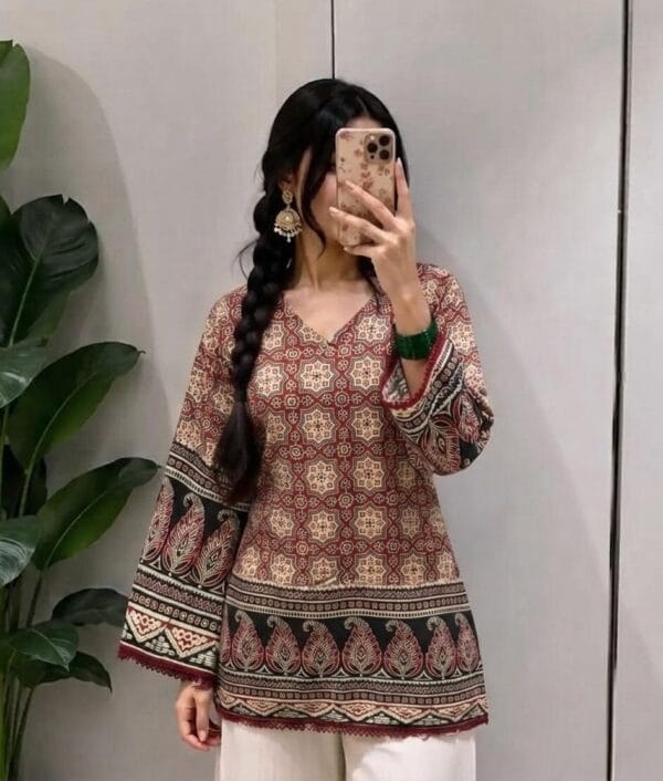 Ajrakh Print Classic Pakistani Sleeve Kurti Sri Lanka