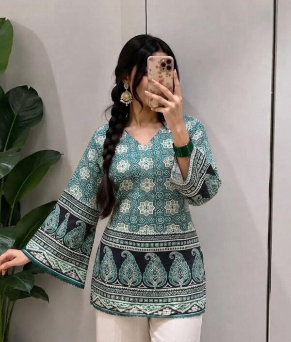Ajrakh Print Pakistani Bell Sleeve short kurti Sri Lanka
