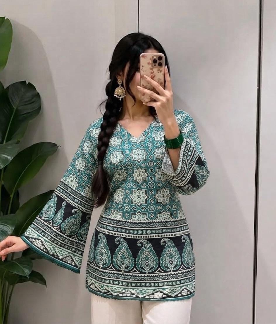 Ajrakh Print Pakistani Bell Sleeve short kurti Sri Lanka