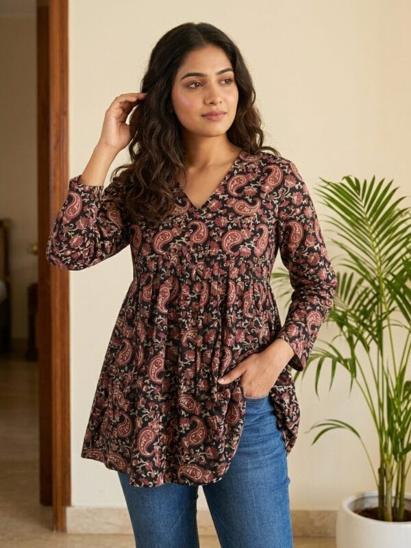 Black And Red Printed Alia Cut Short Kurti Sri Lanka