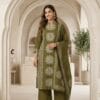 Olive Green High Neck Block-Printed Set Kurti Sri Lanka