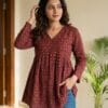 Maroon Handblock Alia Cut Short Kurti Sri Lanka