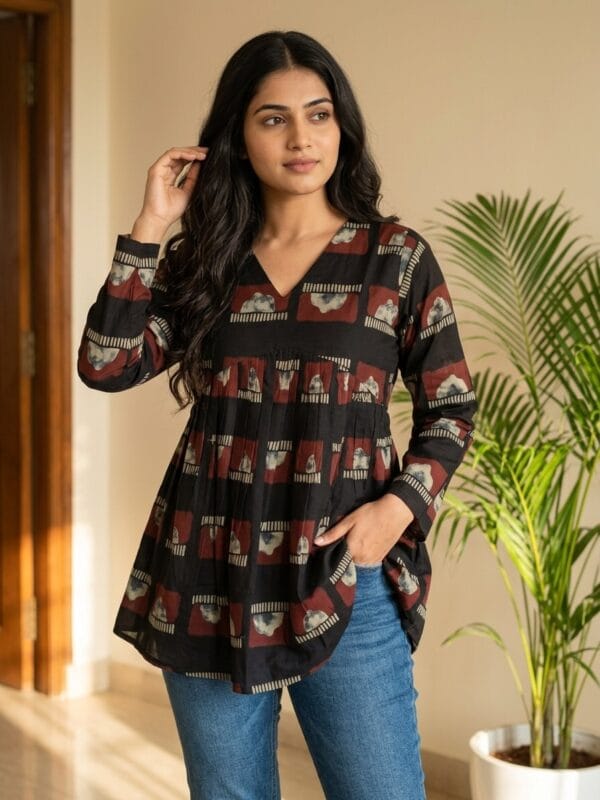 Black V-Neck Alia Cut Kurti Sri Lanka