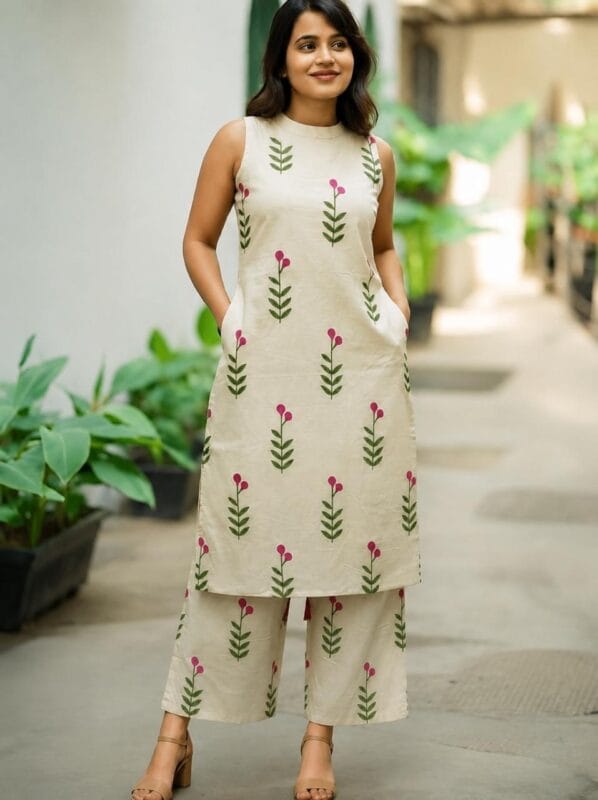 Charm Pink Blossom Co-Ord Set Kurti Sri Lanka