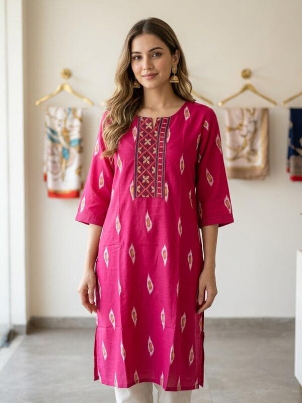 Charm Dark Pink Neckline Embroidered Kurti Sri Lanka