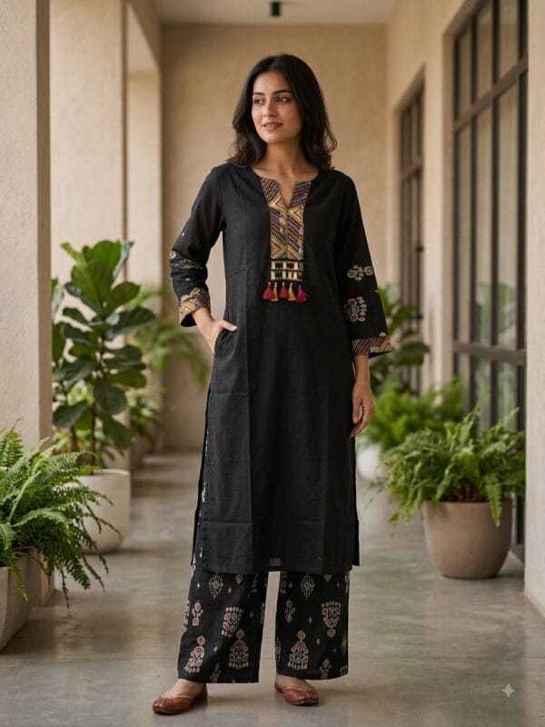 Classic Black Neck Line Embroidered Co-Ord set Sri Lanka