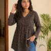 Black Handblock Alia Cut Kurti Sri Lanka