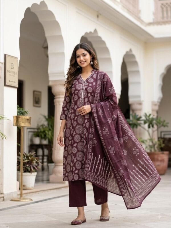 Premium Cotton White Block-Printed Set Kurti Sri Lanka