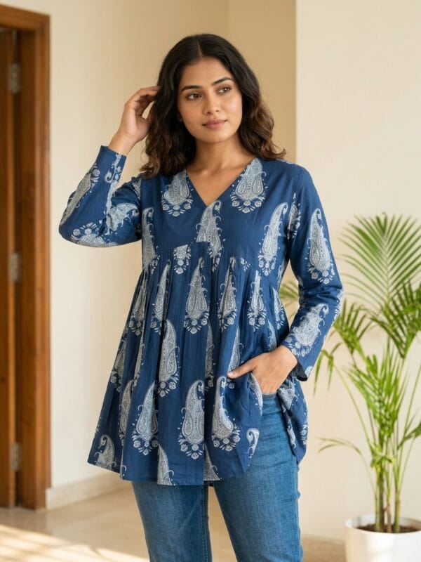 Blue Printed Casual Short Kurti Sri Lanka