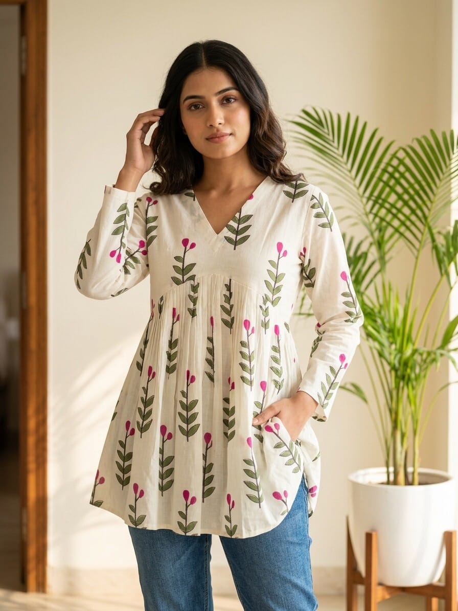 Off White Blossom Short Kurti Sri Lanka