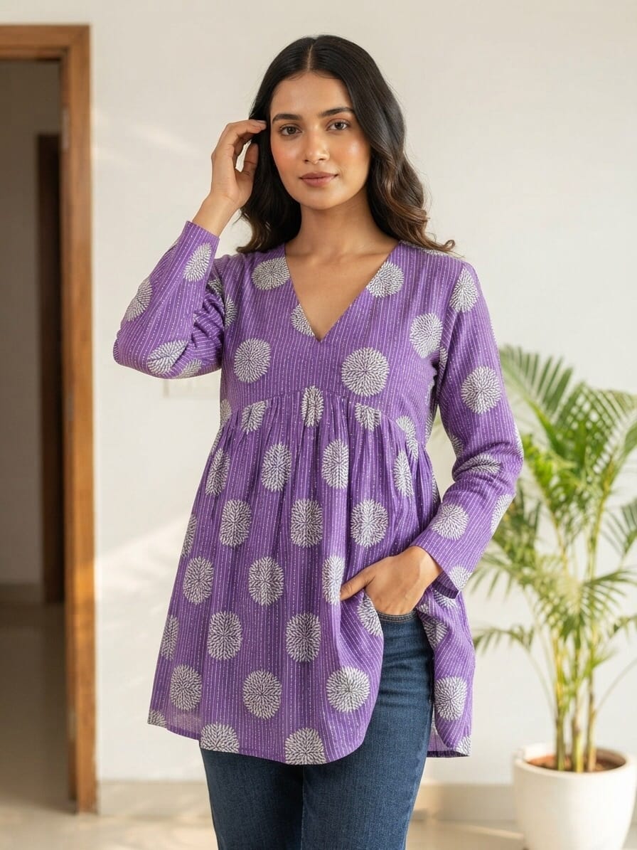Purple Elegant Aliya Cut Short Kurti Sri Lanka