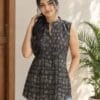 Black Printed Sleeves-less Short Kurti Sri Lanka