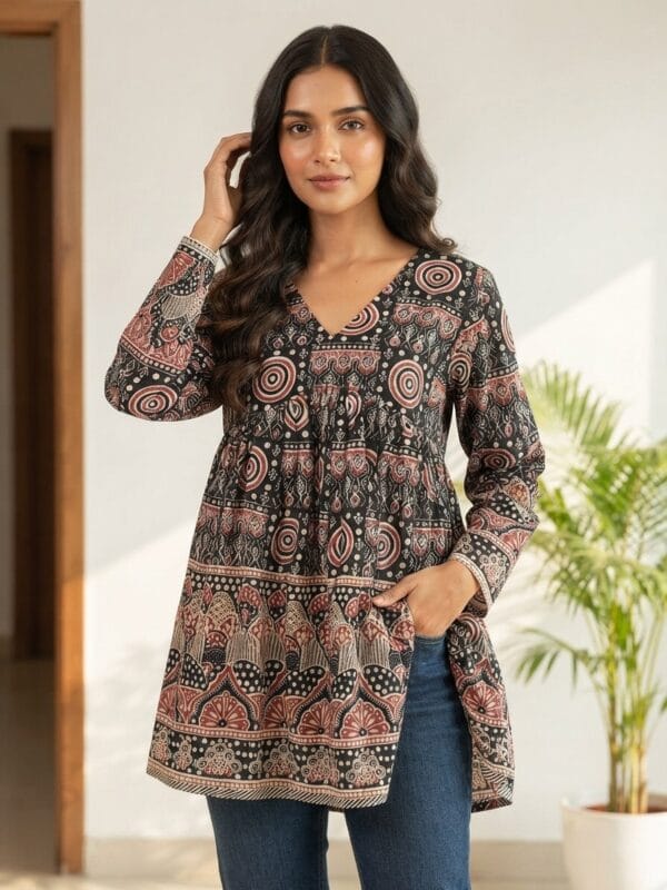 Black V-Neck Aaliya Cut Short Kurti Sri Lanka