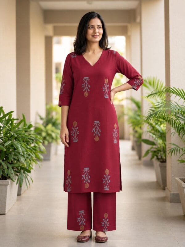 V-Neck Cotton Co-Ord Set Kurti Sri Lanka