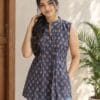 Blue Printed High Neck Short Kurti Sri Lanka