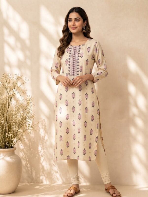 Off-White With Purple Printed Cotton Daily Wear Sri Lanka