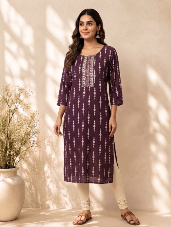 Purple Lines Print Cotton Casual Kurti Sri Lanka