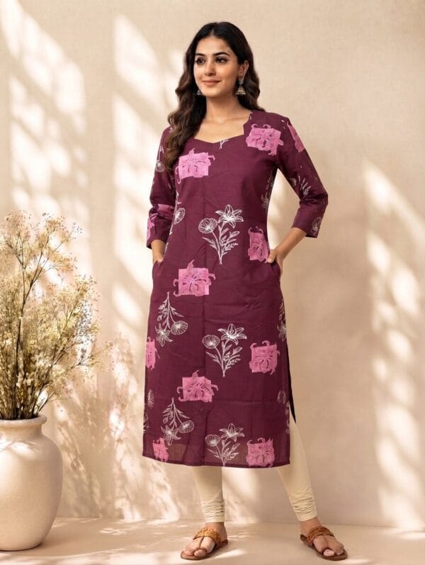 Dark Purple Cotton Casual Kurti Sri Lanka
