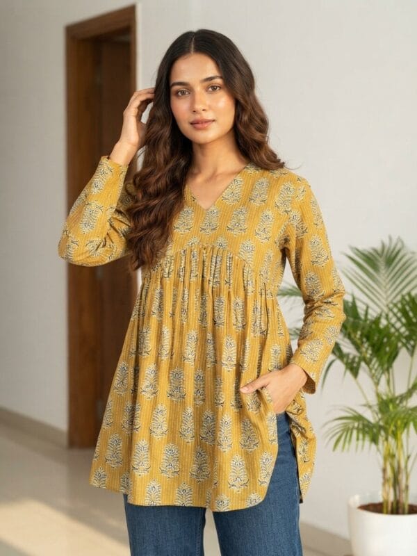 Mustard Yellow Charm Aliya Cut Short Kurti Sri Lanka