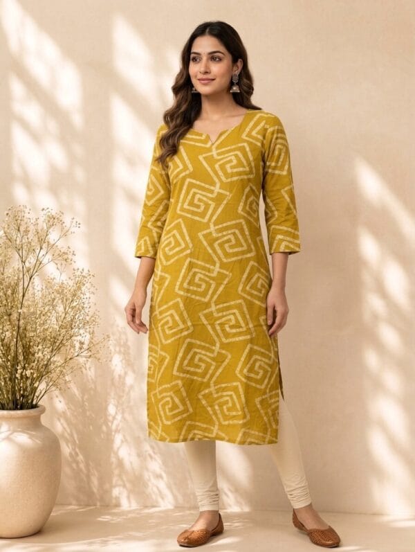 Mustard Yellow Block-Print Cotton Casual Wear Sri Lanka