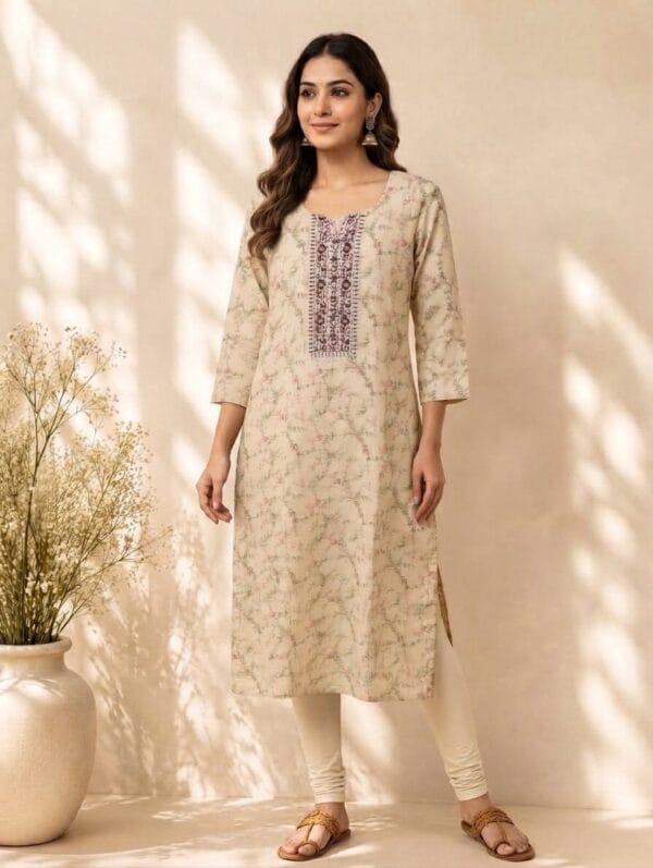 Off-White Printed Daily Wear Kurti Sri Lanka