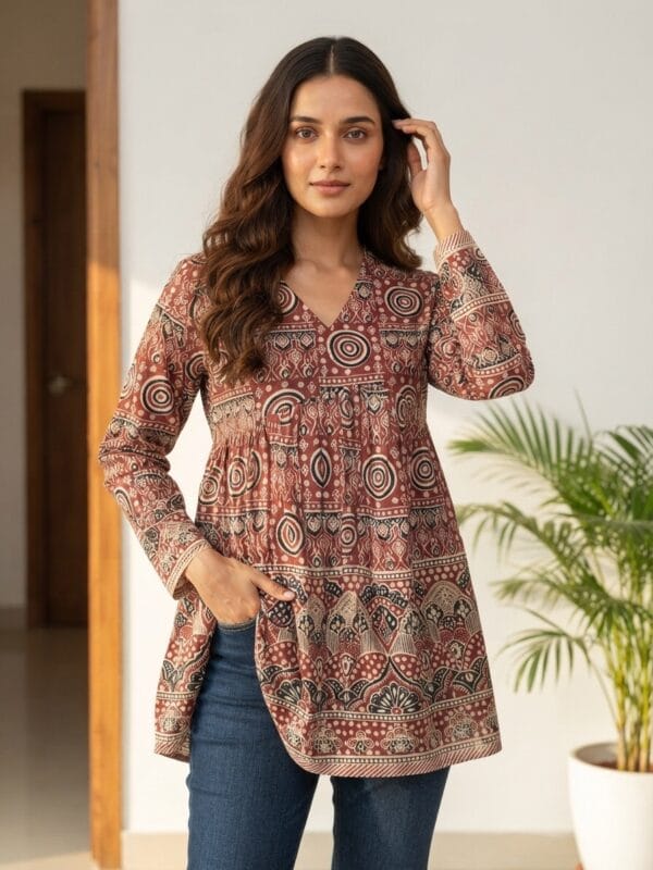 Red Handblock Printed Short Kurti Sri Lanka