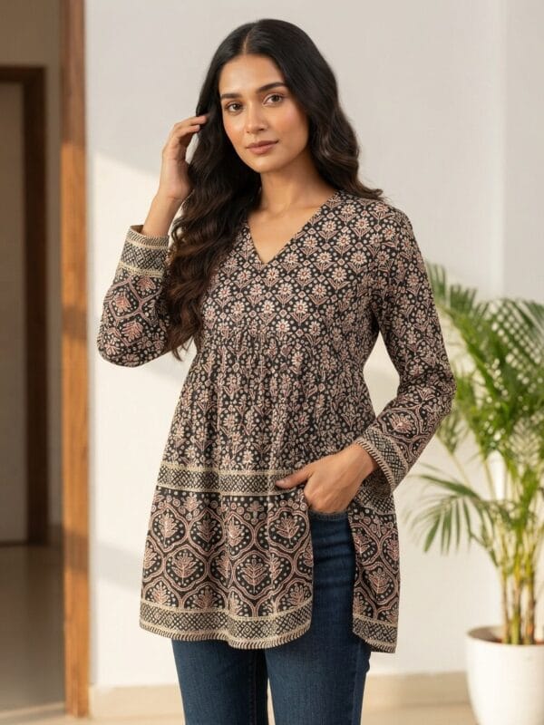Cotton Comfort Block Print Short Kurti Sri Lanka