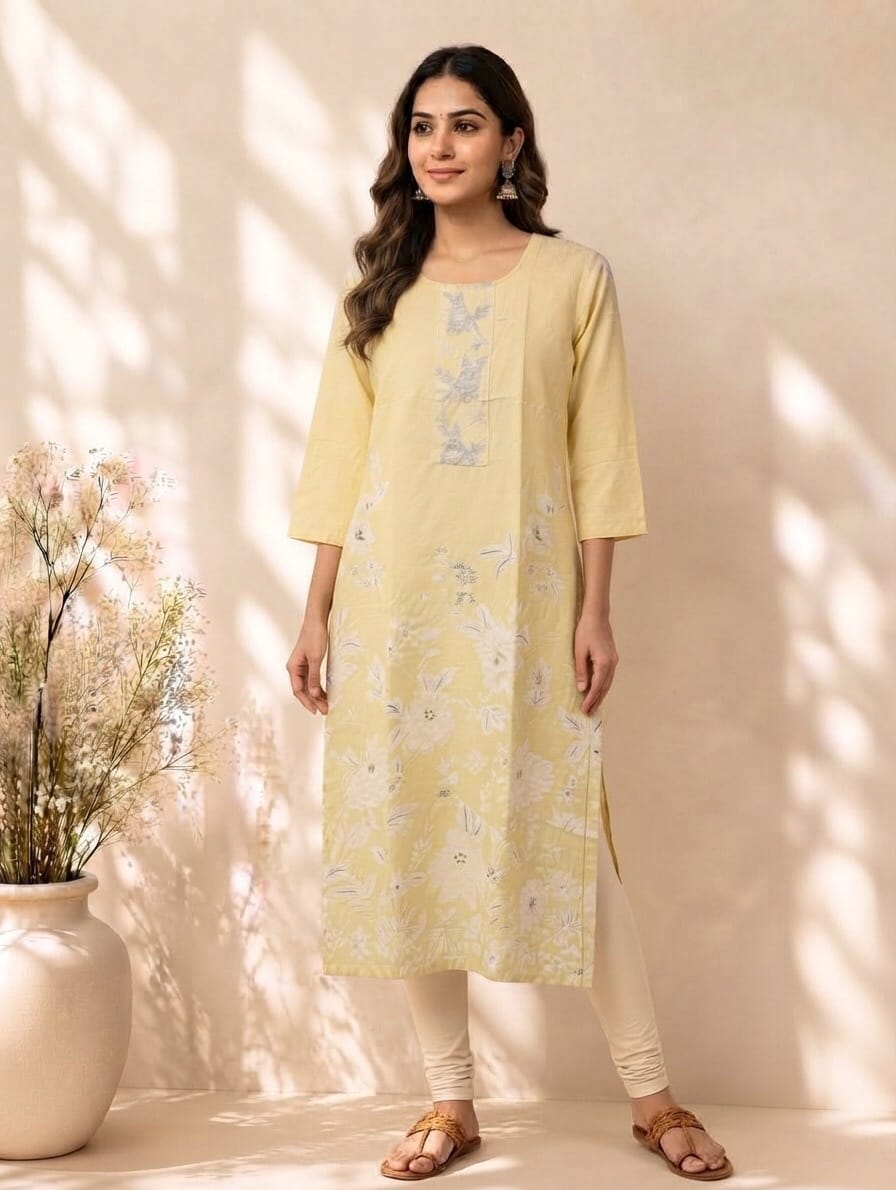 Charm Neckline Embroidered Casual Kurti Sri Lanka