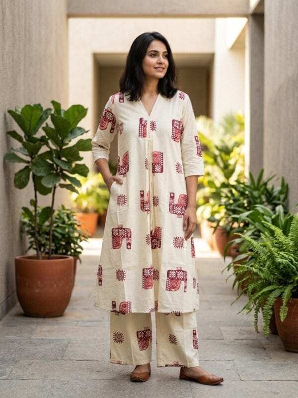 Off-White V-Neck Co-Ord Set Sri Lanka