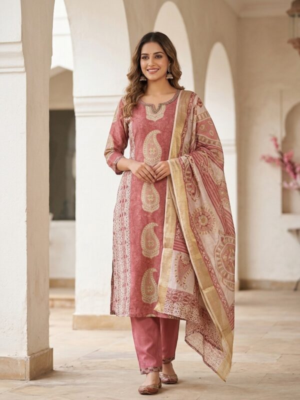 Onion Pink Neckline Teal Embroidered Set Kurti Sri Lanka