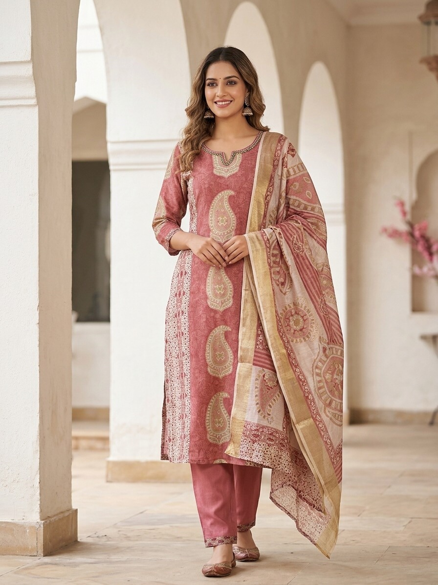 Onion Pink Neckline Teal Embroidered Set Kurti Sri Lanka