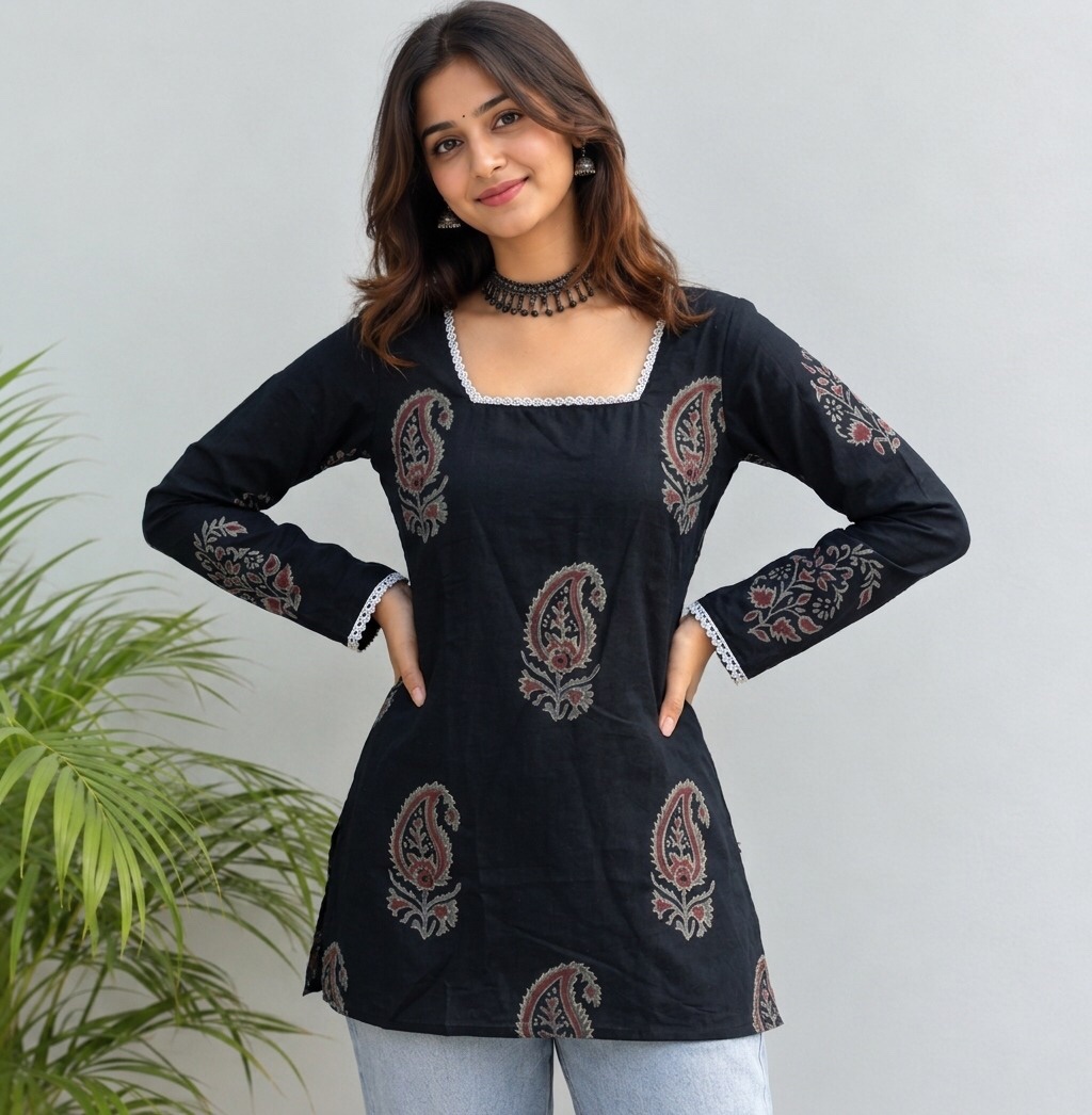 Printed Adjustable Tie Back Short Kurti Sri Lanka