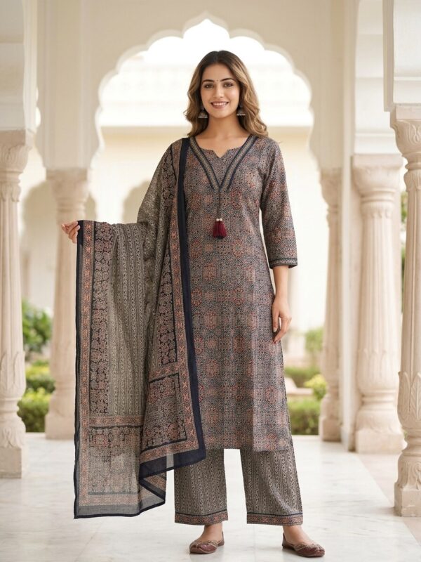Navy Blue Block Printed Mul Cotton Set Kurti Sri Lanka
